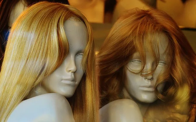 Two mannequins with blonde hair wigs
