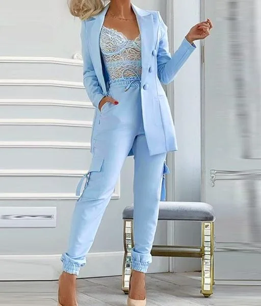 Solid Colour Breasted Long Sleeve Suit Sets